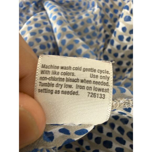 Ana A New Approach Size M Polka Dot V Neck Top Blue Short Sleeve Pullover - Picture 6 of 7